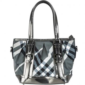 Pre Owned Burberry Black/Gray Beat Check Lowry Canvas Tote 