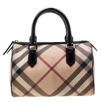 Pre Owned Burberry Black Nova Check PVC Chester Boston Bag
