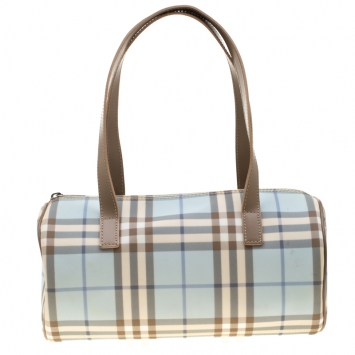 Pre Owned Burberry Blue/Brown Nova Check PVC Boston Bag