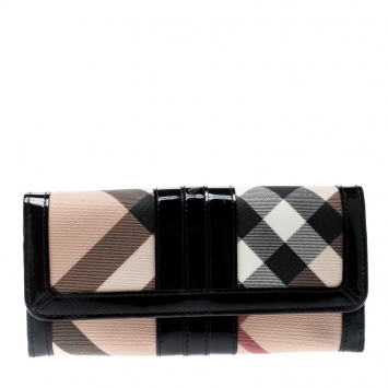 Pre Owned Burberry Beige/Black PVC and Patent Leather Penrose Continental Wallet