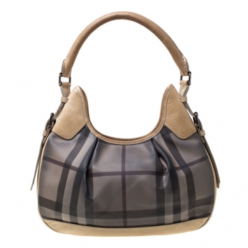 Pre Owned Burberry Beige Nova Check Coated Canvas Small Brooklyn Hobo