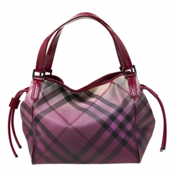 Pre Owned Burberry Burgundy Ombre Supernova Check PVC Bilmore Tote