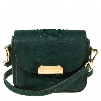 Pre Owned Burberry Dark Green Python Front Pocket Crossbody Bag