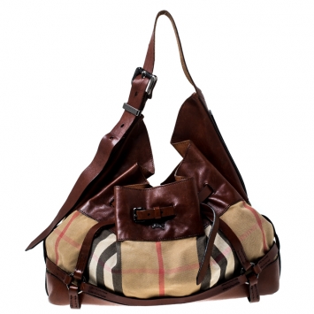 Pre Owned Burberry Brown Nova Check Canvas and Leather  Shoulder Bag