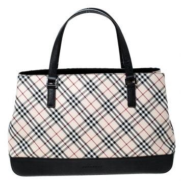 Pre Owned Burberry Beige/Black Nova Check Canvas and Leather Tote