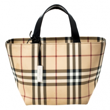 Pre Owned Burberry Beige House Check PVC Mini Tote
