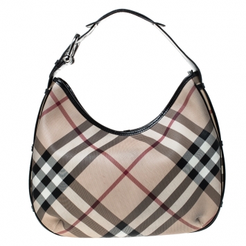 Pre Owned Burberry Beige/Black Nova Check Coated Canvas and Leather Barton Hobo