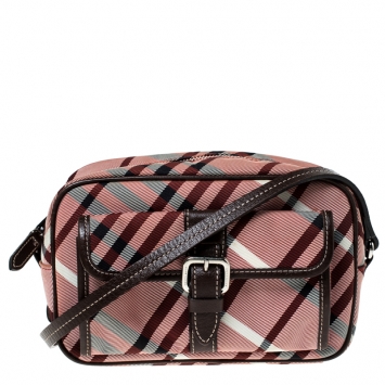 Pre Owned Burberry Blue Label Red Nova Check Canvas and Leather Front Pocket Crossbody Bag