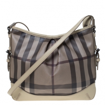 Pre Owned Burberry Beige/Grey Smoked Check PVC and Leather Hartham Shoulder Bag