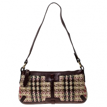 Pre Owned Burberry Multicolor Wool and Leather Shoulder Bag