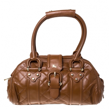 Pre Owned Burberry Brown Quilted Leather Manor Satchel 