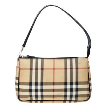 Pre Owned Burberry Beige House Check PVC Pochette Shoulder Bag