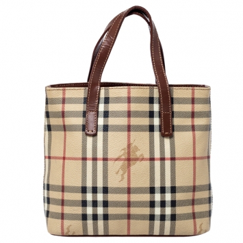 Pre Owned Burberry Beige Haymarket Check PVC Mini Tote