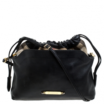 Pre Owned Burberry Black House Check Canvas and Leather Little Crush Crossbody Bag