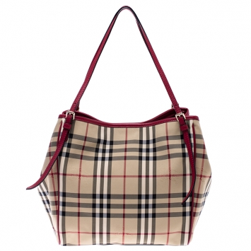 Pre Owned Burberry Red House Check PVC Small Canterbury Tote