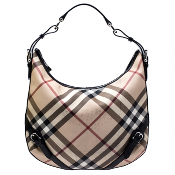 Pre Owned Burberry Beige/Black Nova Check Coated Canvas and Leather Barton Hobo