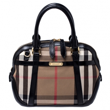 Pre Owned Burberry Black House Check Fabric and Leather Orchard Bowler Bag