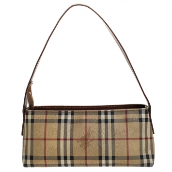 Pre Owned Burberry Beige/Tan Haymarket Check Coated Canvas Shoulder Bag