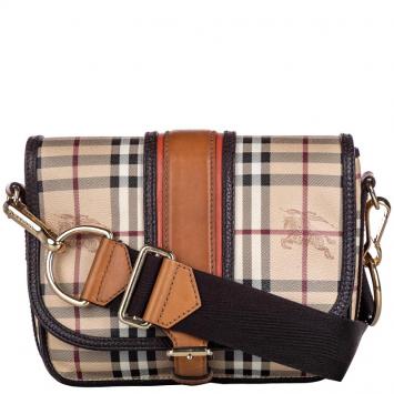 Pre Owned Burberry Brown Haymarket Check Canvas Crossbody Bag