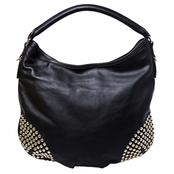 Pre Owned Burberry Dark Brown Leather Studded Hobo