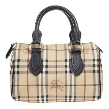Pre Owned Burberry Haymarket Check Coated Canvas Medium Bowling Bag
