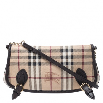 Pre Owned Burberry Beige/Brown Haymarket Check Coated Canvas Sholuder Bag