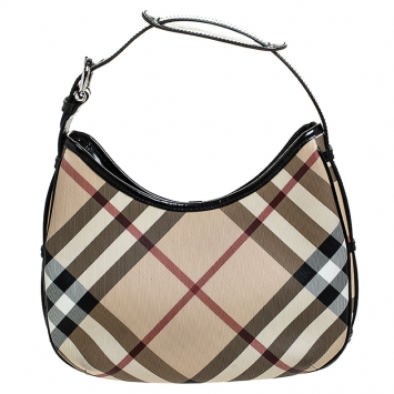 Pre Owned  Burberry Beige/Black Nova Check Coated Canvas and Patent Leather Mini Shoulder Bag