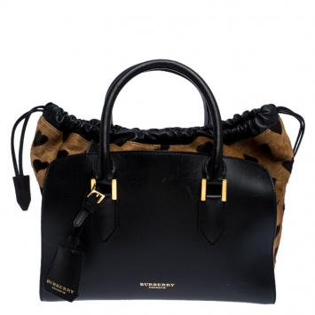 Pre Owned  Burberry Black/Brown Heart Print Leather and Calfhair Dinton Satchel