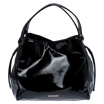 Pre Owned Burberry Black Patent Leather Large Bilmore Tote