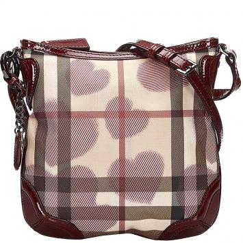Pre Owned Burberry White/Red Supernova Check Canvas Hearts Crossbody Bag