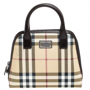 Pre Owned Burberry Beige/Brown House Check PVC Pochette 