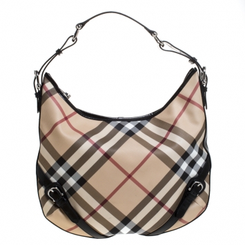 Pre Owned Burberry Black/Beige Nova Check PVC Hobo