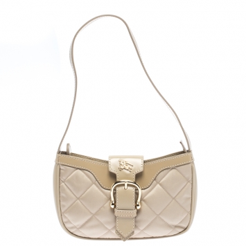Pre Owned Burberry Beige Nylon and Patent Leather Pochette