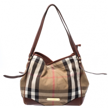 Pre Owned Burberry Brown House Check Fabric Medium Canterbury Tote