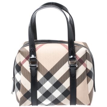 Pre Owned Burberry Beige/Black Nova Check Vinyl Small Bowler Bag