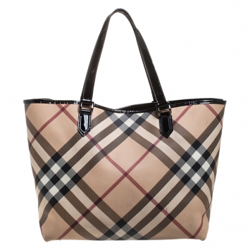 Pre Owned Burberry Beige/Black Supernova Check Coated Canvas Nickie Tote
