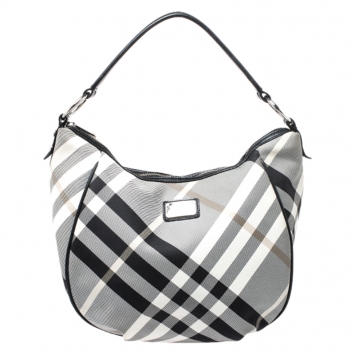 Pre Owned Burberry Blue Label Black/Grey Nova Check Canvas and Leather Hobo