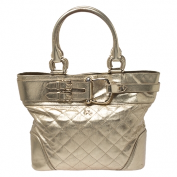 Pre Owned Burberry Gold Quilted Leather Hillgate Tote