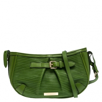 Pre Owned Burberry Green Leather Langford Crossbody Bag