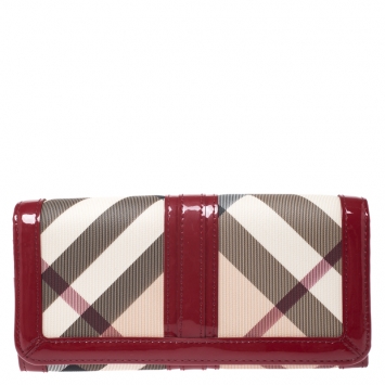 Pre Owned Burberry Rasberry Nova Check PVC Penrose Continental Wallet