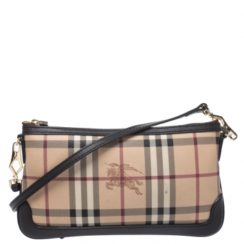Pre Owned Burberry Beige/Brown Haymarket Check Coated Canvas Peyton Crossbody Bag