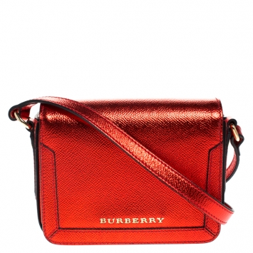 Pre Owned Burberry Metallic Red Grained Leather Small Grace Crossbody Bag