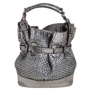 Pre Owned Burberry Metallic Silver Python Beaton Bag