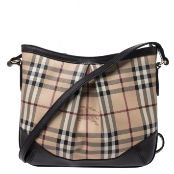 Pre Owned Burberry Beige Haymarket Check Coated Canvas and Leather Hartham Crossbody Bag