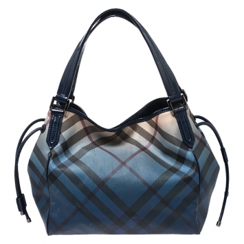 Pre Owned Burberry Blue Ombre Supernova Check PVC Bilmore Tote