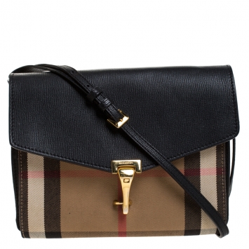 Pre Owned Burberry Black House Check Canvas and Leather Macken Crossbody Bag