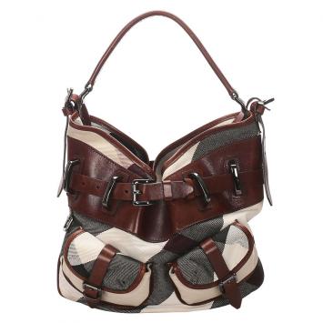 Pre Owned Burberry White/Brown Supernova Check Canvas Hobo Bag