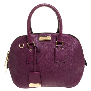 Pre Owned Burberry Plum Leather Dome Satchel