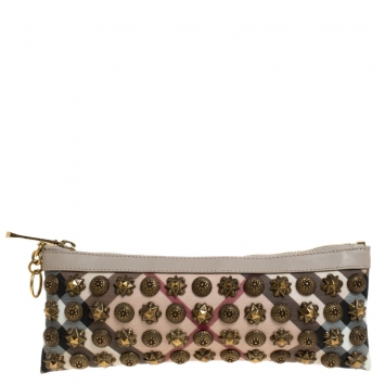 Pre Owned Burberry Beige Supernova Studded PVC and Leather Warrior Clutch