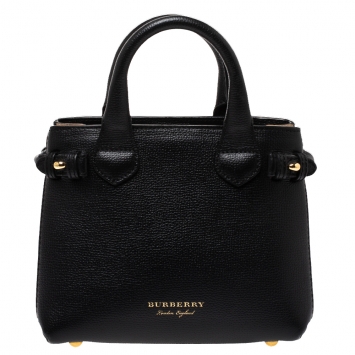 Pre Owned Burberry Black Leather and House Check Fabric Baby Banner Tote